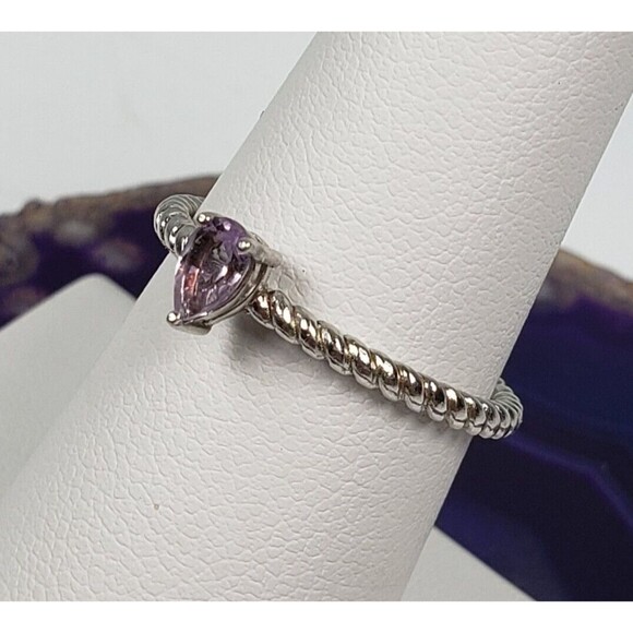 Amethyst Teardrop Faceted Sterling Silver 925 Signed FAS Ring Size 7 - Picture 5 of 16